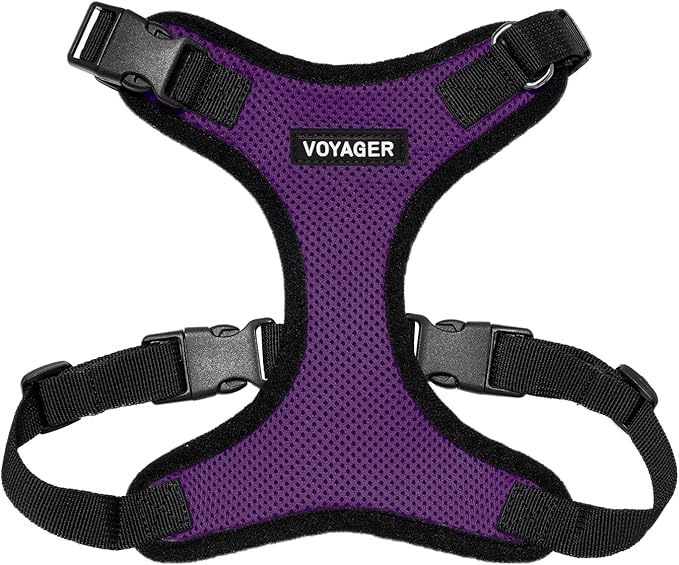 Voyager Step-in Lock Pet Harness - All Weather Mesh, Adjustable Step in Harness for Cats and Dogs by Best Pet Supplies - Purple/Black Trim, L