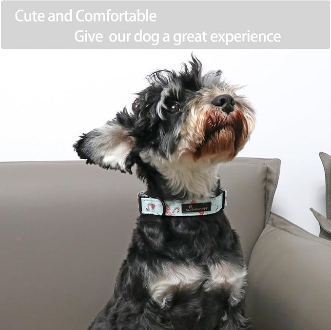 ARING PET Flamingo Dog Collar-Cute Summer Small Dog Collars, Adjustable Lightweight Cotton Pet Collars for Small Medium Large Boy and Girl Dogs, Large