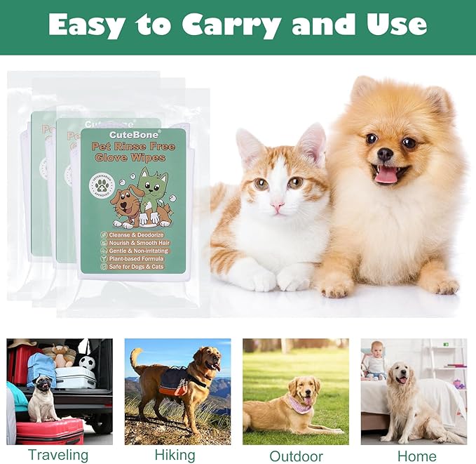 CuteBone Pet Glove Wipes - Dual-Sided Grooming Gloves with Wipes, Gentle and Effective Cleaning for Dogs, Removes Dirt, Fur, and Dander, Convenient and Mess-Free Grooming Solution, 12 Count