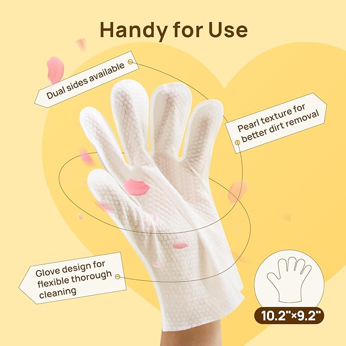 HICC PET Dog Wipes Cleaning Deodorizing, Hypoallergenic Grooming Bath Glove Wipes with Coconut Oil - Remove Dirt and Odors, Nourish Fur and Sooth Skin, Travel Cleaning Wipes for Dogs & Cats