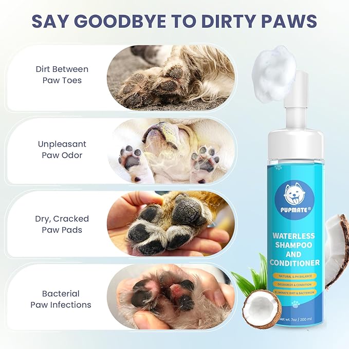 Dog Paw Care Kit | No-Rinse Paw Cleaner & Soothing Paw Balm | Gentle and Safe | Removes Tangles & Knots with Dog Grooming Comb | Paw Care Solution for Dogs and Cats