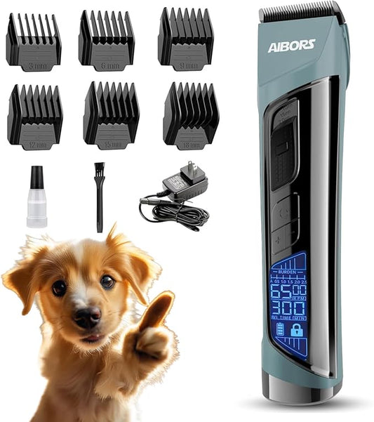 Dog Clippers Low Noise, 5-Speed Quiet Dog Grooming Kit High Power Rechargeable Cordless Electric Pet Hair Clippers Trimmer Shaver for Small and Large Dogs Cats