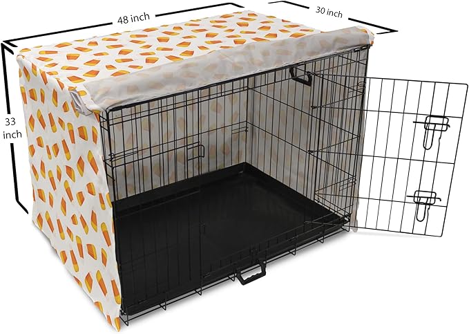 Lunarable Candy Corn Dog Crate Cover, Continuing Halloween Themed Dessert on a Plain Background, Easy to Use Pet Kennel Cover for Medium Large Dogs, 48 Inch, Orange Earth Yellow