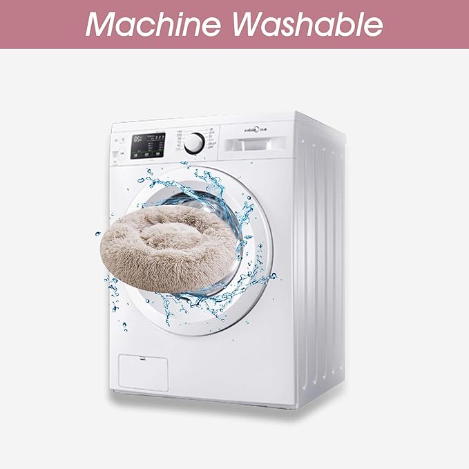 Calming Dog Bed & Cat Bed, Anti-Anxiety Donut Dog Cuddler Bed, Warming Cozy Soft Dog Round Bed, Fluffy Faux Fur Plush Dog Cat Cushion Bed for Small Medium Dogs and Cats (20"/24"/27"/30")