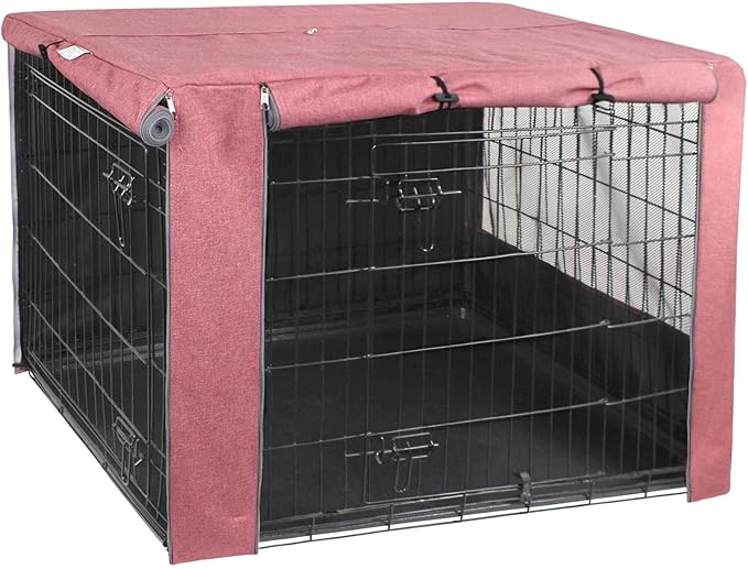 HiCaptain Pink Dog Crate Cover for 24 Inches Wire Crates, Heavy-Duty Polyester Indoor Dog Kennel Cover Universal Fit for 1 2 Doors Standard Metal Cage (Upgrade Two-Tone Pink)