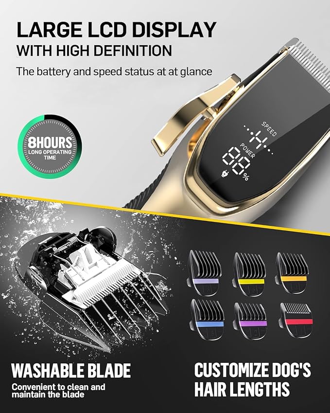 Dog Grooming Kit Low Noise，Cordless 4 in 1 Dog Clippers for Grooming Rechargeable Pet Cat Trimmer with 2 Speed,6 Guards,Scissors,Comb for Small Medium Large Pets Dogs Cats Thick Hair Cutting(Gold)
