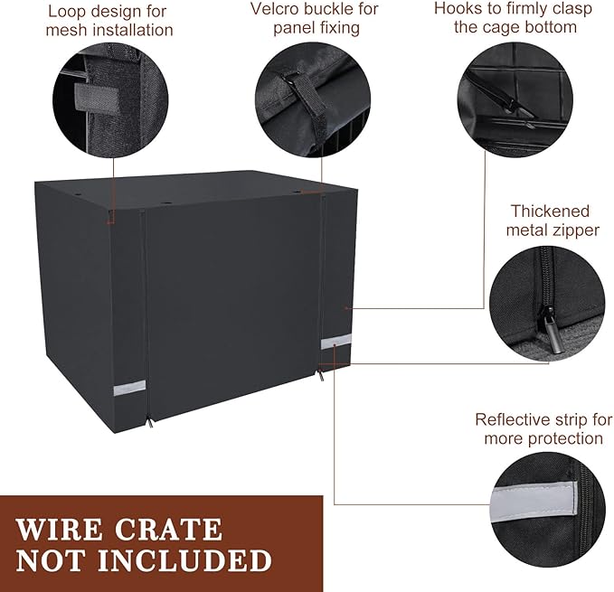 Yotache Dog Crate Cover for 36" Medium Double Door Cage (Cage not Include), Sturdy 600D Polyester Waterproof Pet Kennel Cover with Reflective Strip