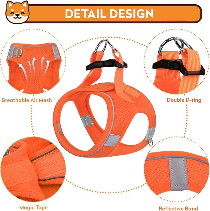 Dog Harness with Leash Set, No-Pull Step-in Reflective Pet Harness with 1 Leash Clips, Adjustable Soft Padded Easy Walk Dog Vest for Small Medium Large Dogs, Cats(Bright Orange, Medium)