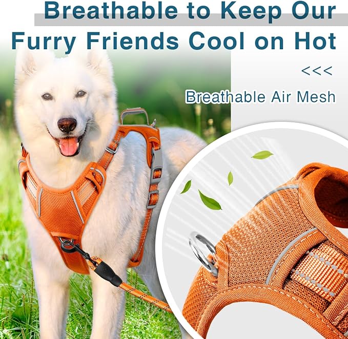 BARKBAY Dog Harness No Pull with ID Tag Pocket - Heavy Duty, Reflective, Easy Control for Large Dogs (Orange,XL)