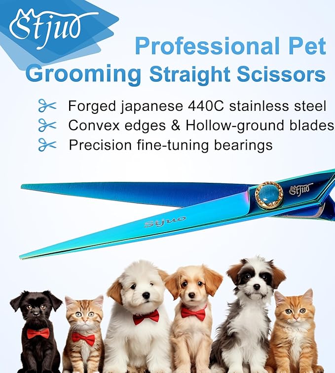 7.5'' Dog Straight Scissors for Grooming 440C Stainless Steel Green Professional Pet Trimming Scissors Sharp Blades Cutting for Dogs and Cats Shears