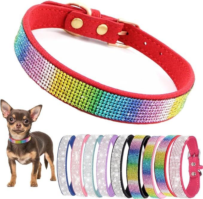 Diamond XS Dog Collar Girl, Bling Dog Collar with Rhinestone Crystal Glitter Female Dog Collars for Puppy XXS XS Small Dogs and Cats, Dark Red, XS