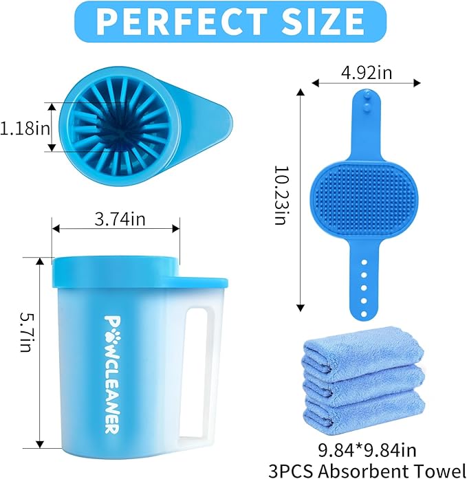 Dog Paw Cleaner for Dogs, (with 3Pcs Absorbent Towels & Adjustable Bath Brush) Dog Paw Washer, Pet Foot Cleaner (Blue, Medium)