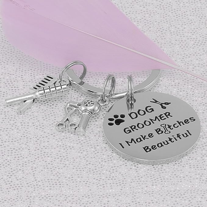 Kivosliviz Dog Groomer Gifts Keychain for Dog Groomers Women Men Key Chains Dog Stylist Presents Dog Grooming Items Pet Hair Groomer Keyring Jewelry Dog Groomer keychain