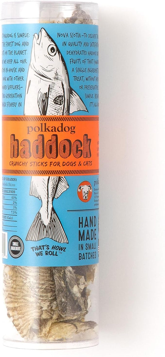 Polkadog Haddock Skins Dog & Cat Treats, Cat Snacks – Crunchy, All-Natural Treats for Dogs, Cats – Savory, Crunchy Puppy Snacks – Sustainable N. Atlantic Haddock Skin – 2 oz.