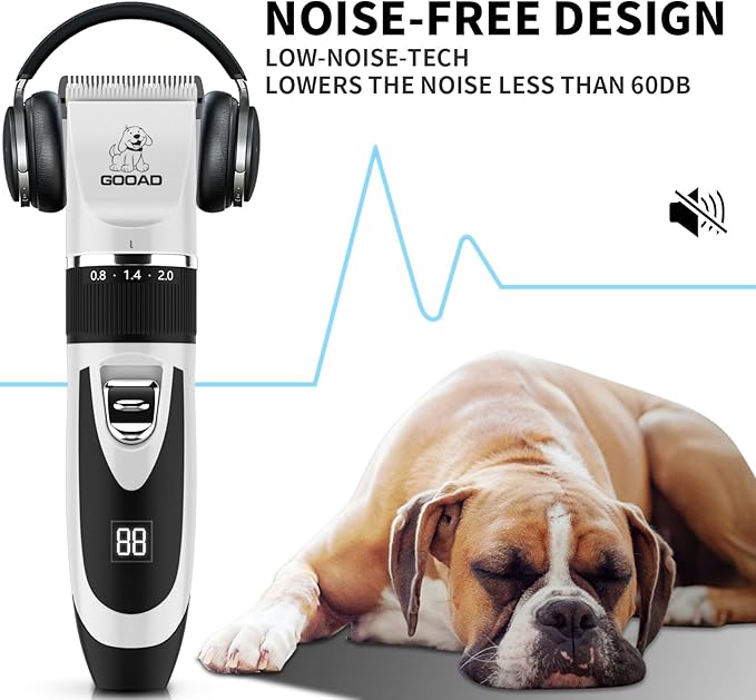 Dog Clippers Grooming Kit and Paw Trimmer,Cordless,Low Noise, Electric Quiet,Rechargeable, Pet Hair Clippers for Thick Coats, Dog Trimmer Grooming, Shaver for Small and Large Dogs Cats