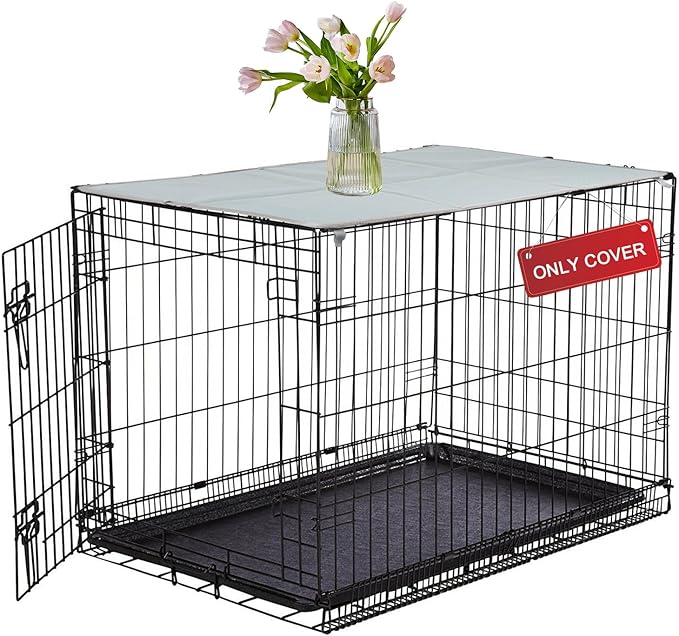 Pethiy Dog Crate Topper Oxford Cloth for 36 Inch Cages Collapsible Pet Crate Table Topper with 6 Magic Tape Fixed,Fits Most 24-48 inch Dog Crates (Dog Crate Not Include)