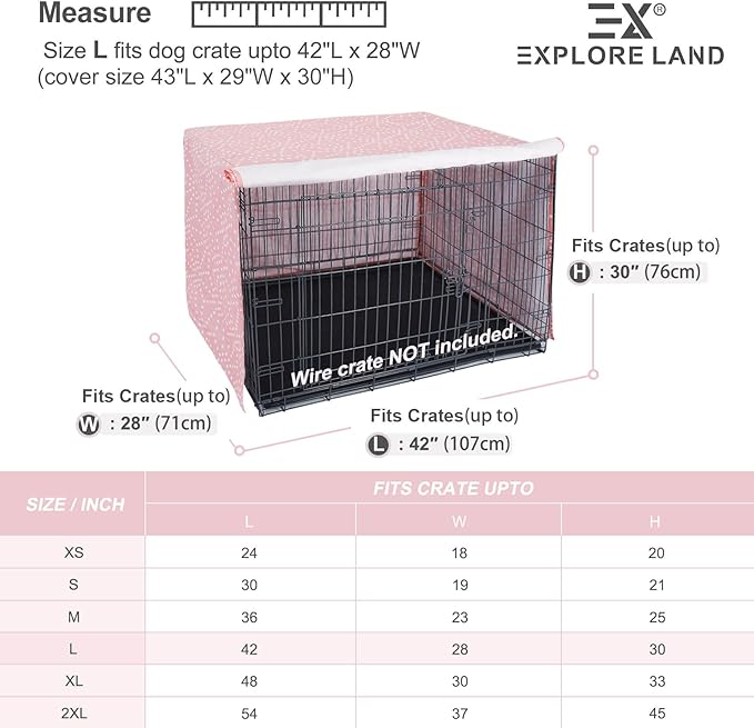 Explore Land Pattern Dog Crate Cover for 42 Inches Wire Cage, Heavy-Duty Polyester 1 2 3 Doors Standard Metal Pet Kennel Enclosure (Princess Pink)