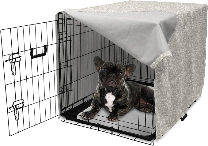 Lunarable Traditional Dog Crate Cover, Orient Paisleys Swirled Leaves Oriental Culture Inspirations Print, Easy to Use Pet Kennel Cover for Medium Large Dogs, 24 Inch, Warm Taupe and White
