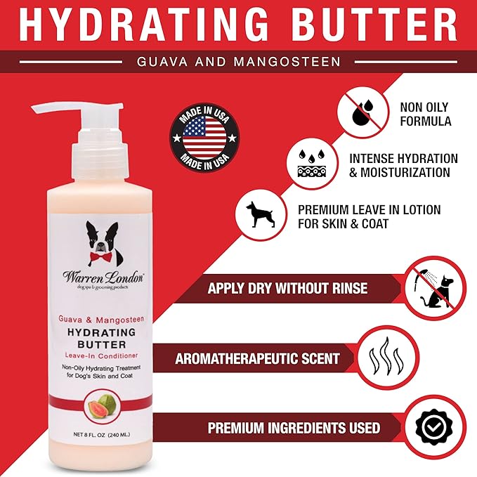 Warren London 8oz Butter Combo - Premium Dog Shampoo & Conditioner - Exfoliating Wash with Fragrant Leave in Conditioner - Detangler and Coat Moisturizer - Milk & Honey w/Guava & Mango