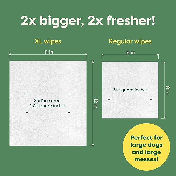 Earth Rated XL Pet Wipes for Dogs & Cats, 3-in-1 Hypoallergenic Cleaning, Deodorizing and Hydrating Extra Large Grooming for Body, Paws and Butt, Unscented, 60 Count