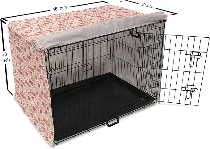 Lunarable Dusty Rose Dog Crate Cover, Patchwork Inspired with Different Patterned Squares Shabby Form Style, Easy to Use Pet Kennel Cover for Medium Large Dogs, 48 Inch, Salmon Dark Coral