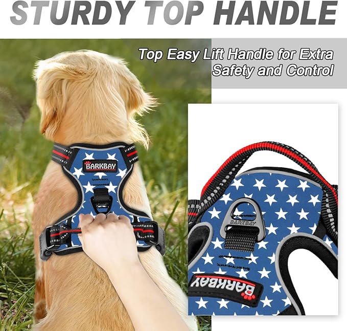 BARKBAY No Pull Dog Harness Front Clip Heavy Duty Reflective Easy Control Handle for Large Dog Walking(Star,L)