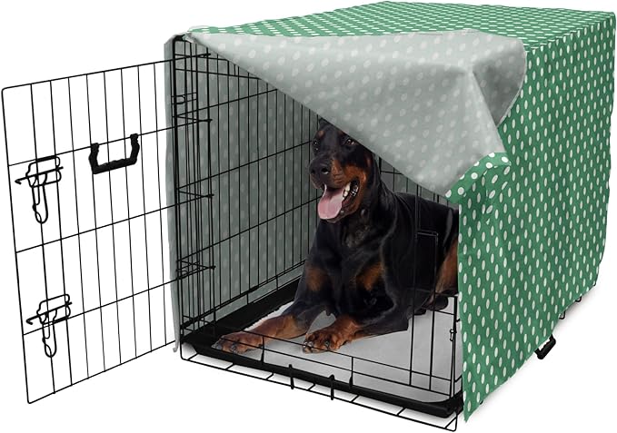 Lunarable Green Dog Crate Cover, Old Fashioned Polka Dot Pattern on Green Background Classical Traditional, Easy to Use Pet Kennel Cover for Medium Large Dogs, 42 Inch, Forest Green White
