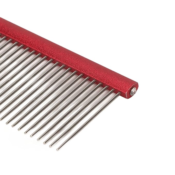 VINGVO Greyhound Comb for Dogs, Metal Dog Comb with Rounded Ends, 16cm/6.3in, Red