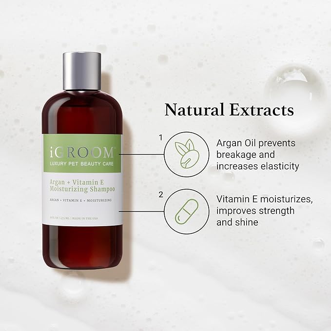 iGroom Argan+Vitamin E Dog Shampoo, Groom Like a Professional, Enhanced Cleaning Power, Reccommended pH Balance, Made in USA, 16 oz