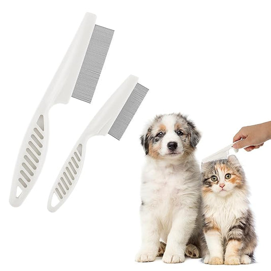 Pet Hair Comb Tear Stain Removal,2 Pack Multifunctional Pets Grooming Comb Kit 2 in 1 Dog Combs Stainless Grooming Massage Dual-Sided Comb for Knots Crust Floating Hair Tangle Fleas(White)