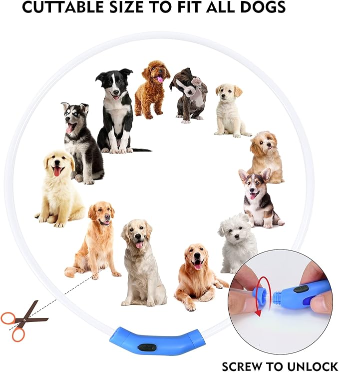 LED Dog Collar, Rechargeable Light Up Dog Collars,IP67 Waterproof Dog Lights for Night Walking，Adjustable, Reusable Safety Necklace for Small Medium Large Dogs (Red)