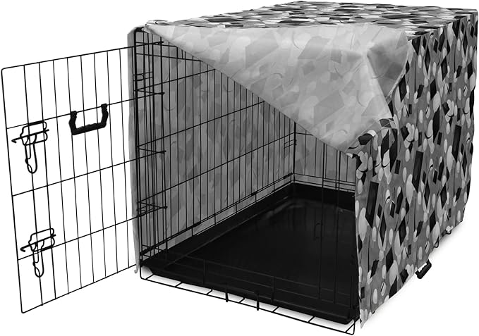 Lunarable Graduation Dog Crate Cover, Clutter of Mortarboard and Balloons in Greyscale Tones, Easy to Use Pet Kennel Cover for Cats & Medium Dogs, 30 Inch, Charcoal Grey Dimgray
