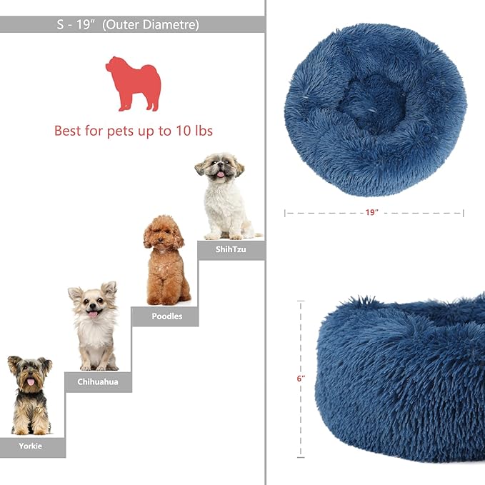 Small Dog Bed for Calming Dog 19 inches Navy Blue Puppy Bed for Extra Small Dog Bed Washble Anti-Anxiety Puppy Bed Machine Washable Cozy Soft Pet Round Bed Fits up to 15 lbs.