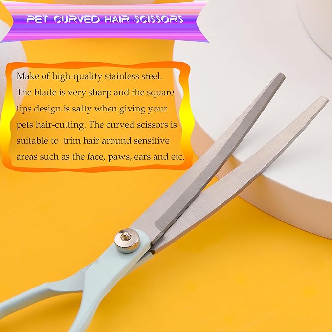 Grooming Scissors for Dogs at Home, Fcysy Professional Pet Grooming Kit Tijeras Para Cortar Pelo De Perros, Cat Grooming Scissors Curved Blending Shears Set for Pet Dog Cat Puppy