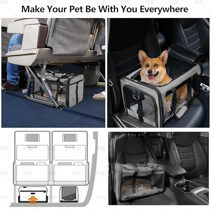 Soft Sided Cat/Dog Carrier，Collapsible Mesh Pets Travel Carriers for Pet/Puppy with Shoulder Strap & Removable Mat，Top Load Small Dogs/Cats Carry Bag Up to 25 Lbs（Grey - L）