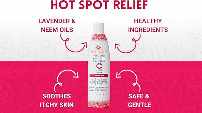 Dog Shampoo and Conditioner - Tearless Shampoo for Cleansing, Grooming, and Conditioning - Hot Spot Treatment Shampoo for Dogs and Puppies - Lavender and Neem 13.5 oz