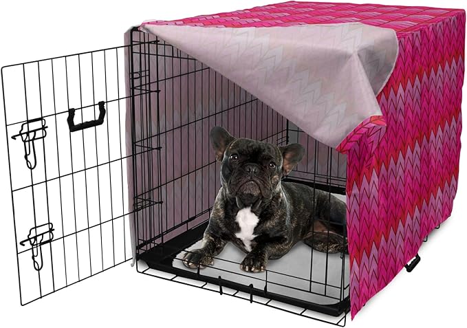 Lunarable Chevron Dog Crate Cover, Surreal Chevron Pattern Geometric Vibrant Colored Ornamental Illustration, Easy to Use Pet Kennel Cover for Cats & Medium Dogs, 24 Inch, Magenta Red Violet