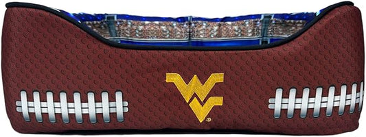 NCAA West Virginia Mountaineers Stadium Dog Bed, Pet Pillow Bed for Dogs, Sporty Football Dog Bed and Lounge Cushion