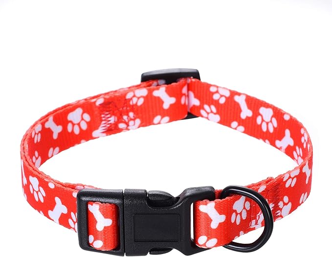 Mile High Life Dog Collar | Cute Puppy Collars | Lightweight Girl Dog Collar | Soft Boy Dog Collars | w Paws Bones Mustache Pattern (Red, Medium)