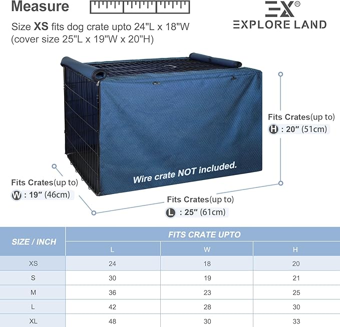 Explore Land Dog Crate Cover for 24 Inches Wire Cage, Heavy-Duty Lattice Pet Kennel Enclosure Compatible with 1 2 3 Doors Standard Metal Cage (Blue)