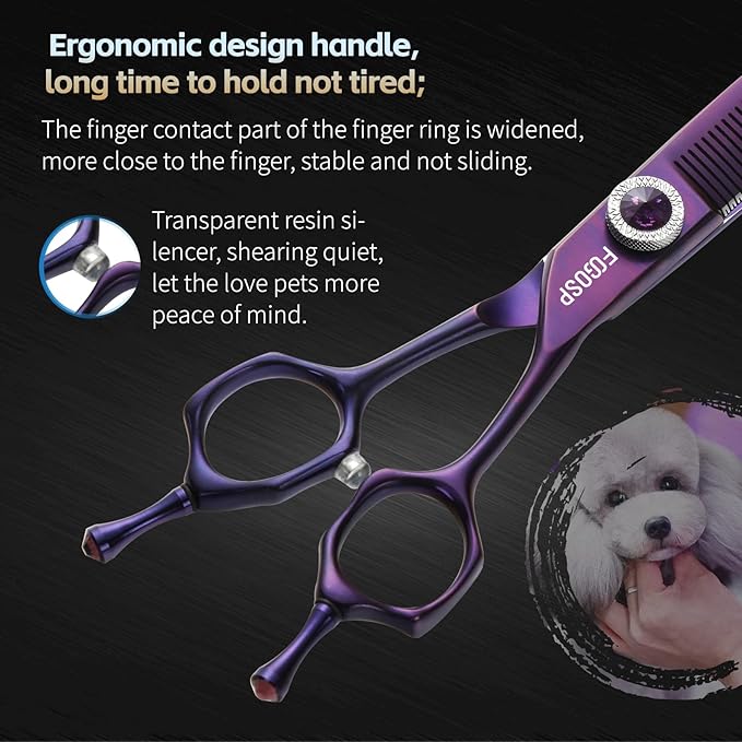 Professional Curved Thinning Dog Grooming Scissors 7'' Curved Thinner Shears for Dogs Pet 52 Teeth Japan VG10 Sharp and Smooth(7Curved Thinner, Purple)