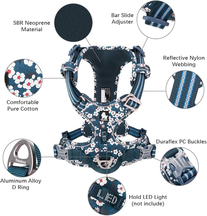 La La Pet® Floral No Pull Dog Harness Reflective Dog Vest Harness with Front & Back 2 Leash Clips and Easy Control Handle for Small Medium Large Dogs 3 Snap Buckles Easy to Put On & Take Off