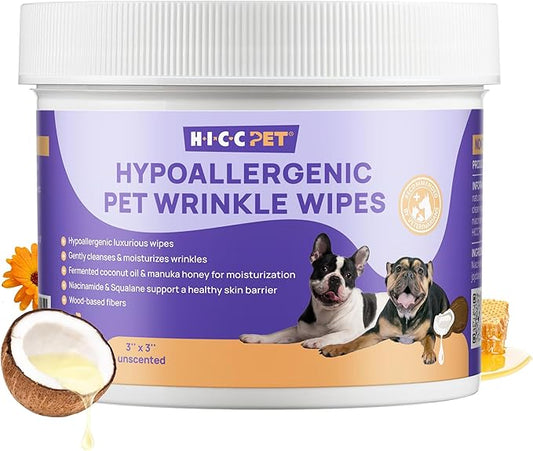 HICC PET Wrinkle Wipes for Dogs- 100 Count Hypoallergenic Wrinkle Wipes French Bulldog, Cleans Deodorizing, Anti-Itch Tear Stain Remover, Vet-Recommended Dog Face Wipes Great for Pug, English Bulldog