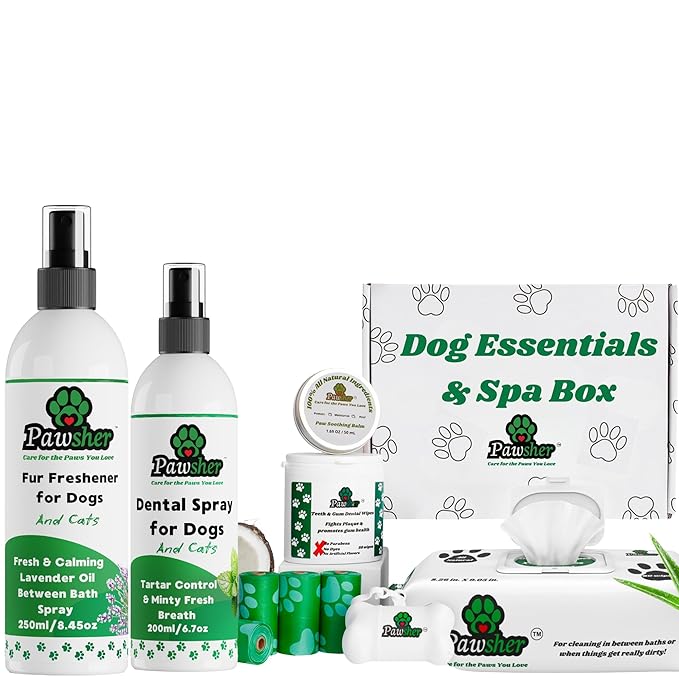Ultimate Dog Wellness Pack: Fur Spray, Dental Care (Spray & Wipes), Paw Balm and Dog Wet Wipes