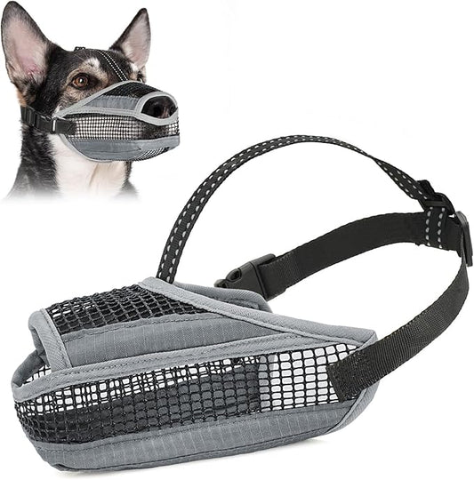 Dog Muzzle for Large Medium Small Dogs, Soft Mesh Muzzle for Dogs with Reflective Adjustable Strap, Prevent Biting Chewing and Licking, Dog Nose Open Design for Reduction Friction (Grey, M)