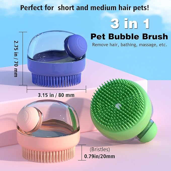 Dog Bath Scrubber Brush Pet Dog Grooming Massage Shampoo Bath Brush with Soap and Shampoo Dispenser Soft Silicone Bristle for Long Short Haired Dogs Cats Shower (PINK)