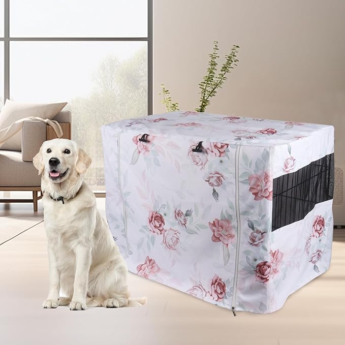 Pethiy Dog Crate Cover Durable Polyester Pet Kennel Cover Universal Fit for Wire Dog Crate - Fits Most 36 inch Dog Crates - Cover only -Flower-36