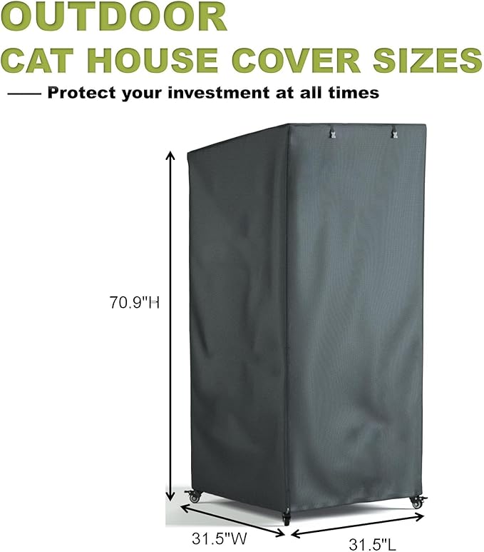 Outdoor Cat House Cover, Extremely Waterproof Feral Cattery Cat Cover, Cat Enclosure Cover, 600 D Heavy Duty Rain Sheet , 32x32x71 in (Cover only) Grey, Mx-1869-B