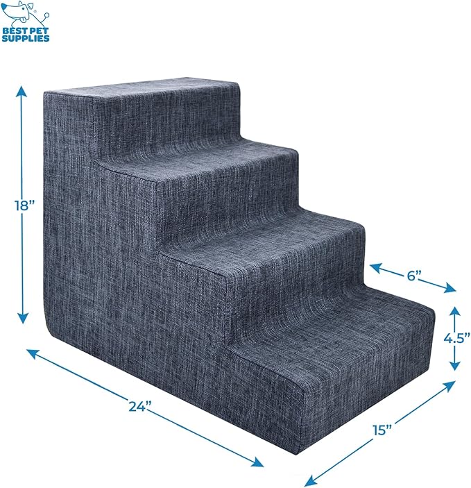 Best Pet Supplies Dog Stairs for Small Dogs & Cats, Foam Pet Steps Portable Ramp for Couch Sofa and High Bed Non-Slip Balanced Indoor Step Support, Paw Safe No Assembly - Dark Gray Linen, 4-Step