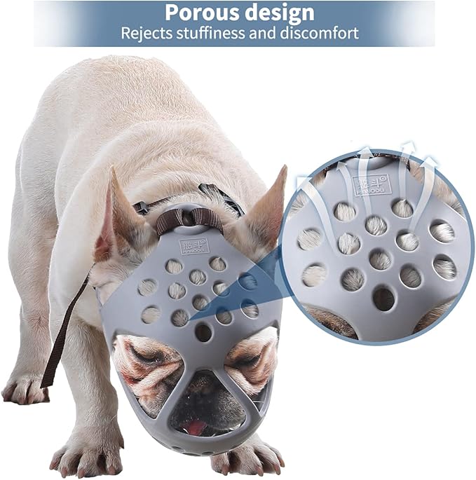 BARKLESS Short Snout Dog Muzzle, Soft Silicone Flat Faced Muzzle for French Bulldog Shih Tzu and Pug for Biting Chewing Licking and Grooming, Allows Panting